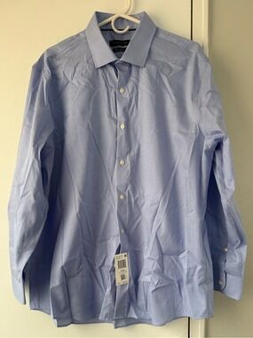 Tommy Hilfiger Gingham Dress Shirt Blue White Slim Fit Cotton Stretch XL $80